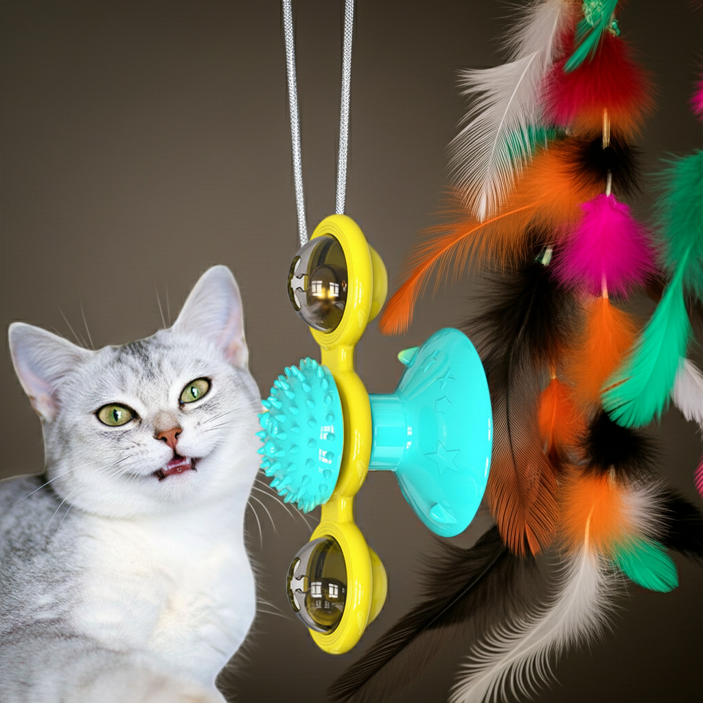 Cat Rotating Windmill Toy — Multi-Function Scratch, Teeth Cleaning & Interactive Play Device for Cats