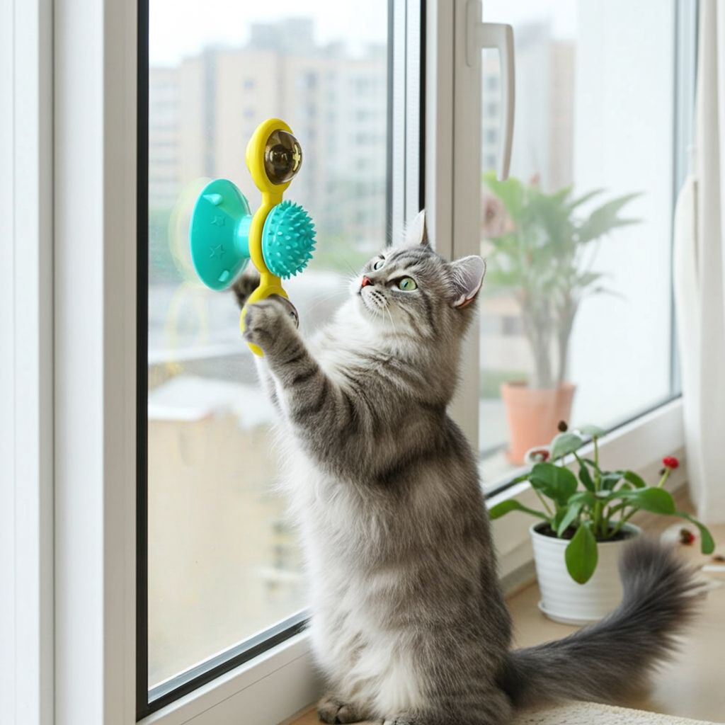 Cat Rotating Windmill Toy — Multi-Function Scratch, Teeth Cleaning & Interactive Play Device for Cats